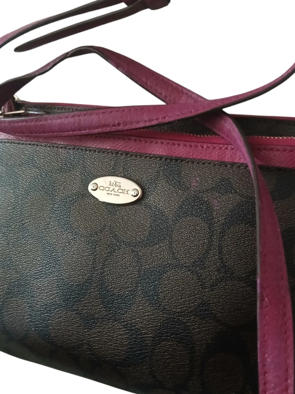 Coach Signature Crossbody Bag in Black with Pink Trim - Picture 5 of 5